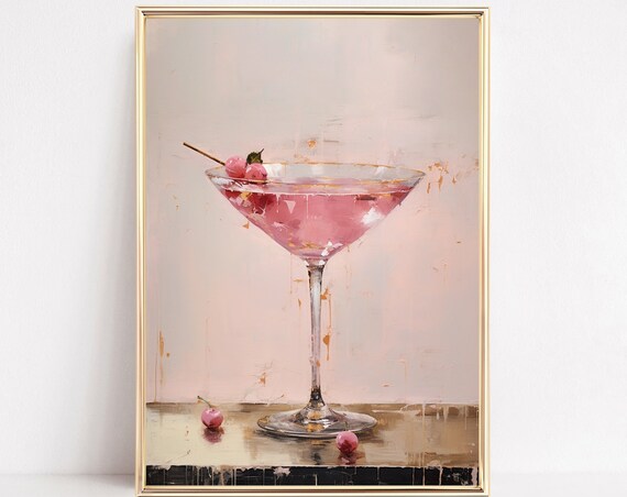 Pink Martini Cocktail With Cherries Blush Bar Cart Painting Poster