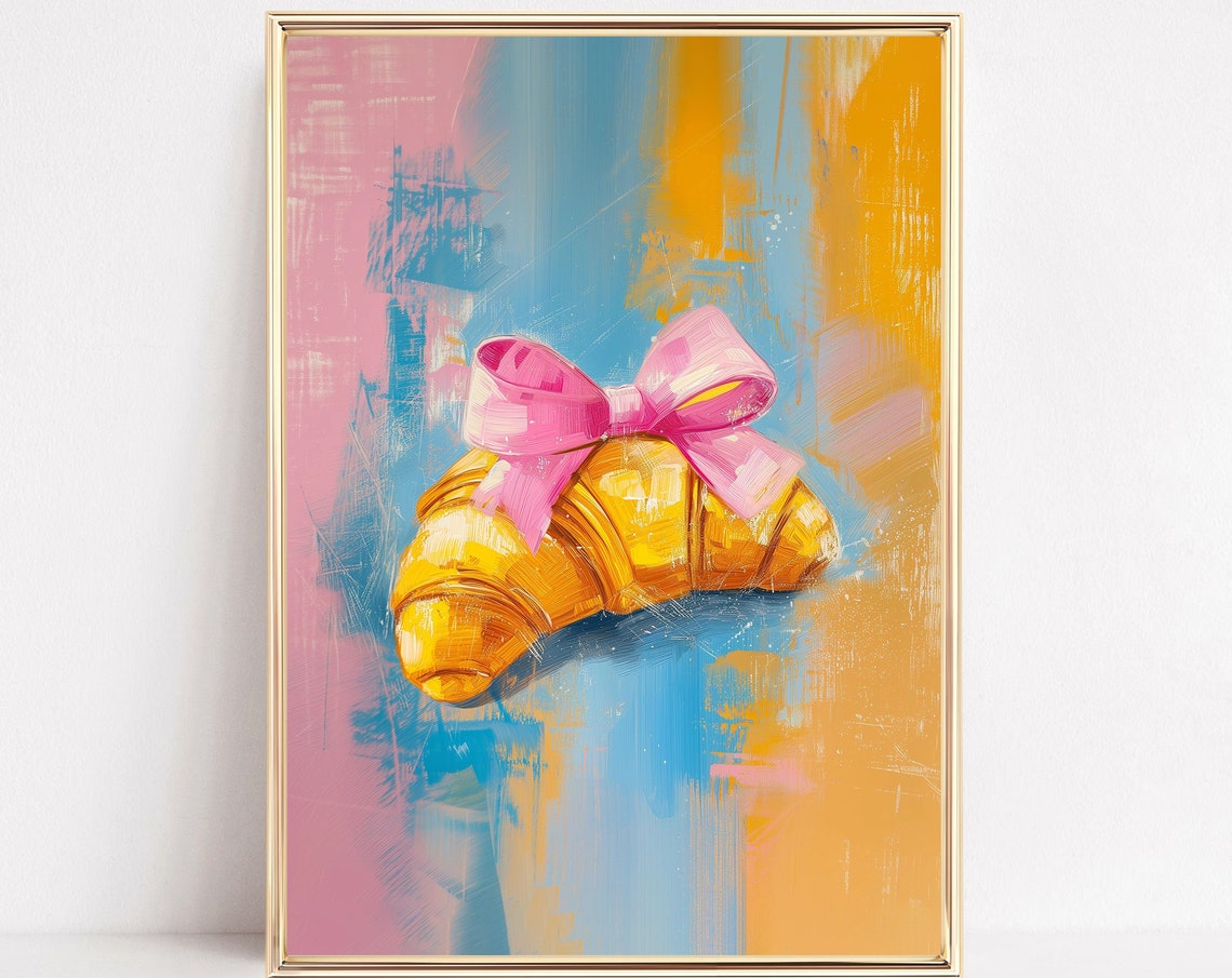 Croissant With Pink Bow Coquette French Bakery Pop Art Print