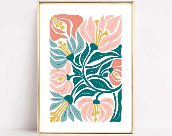 Pastel Floral Print Pink Coquette Preppy Flower Market Poster Botanical Canvas Boho Plant Wall Art Blush Girly Kitchen Decor Frame
