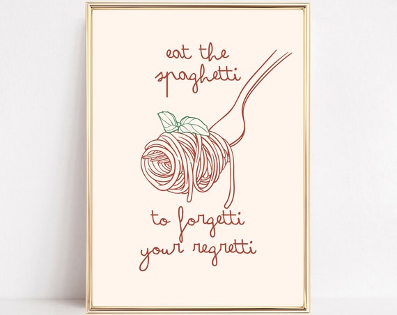 Pink Pasta Print Spaghetti Lover Gift Pastel Girly Preppy Room Poster Boho Food Wall Art Blush Funny Italian Kitchen Decor Framed Or Canvas