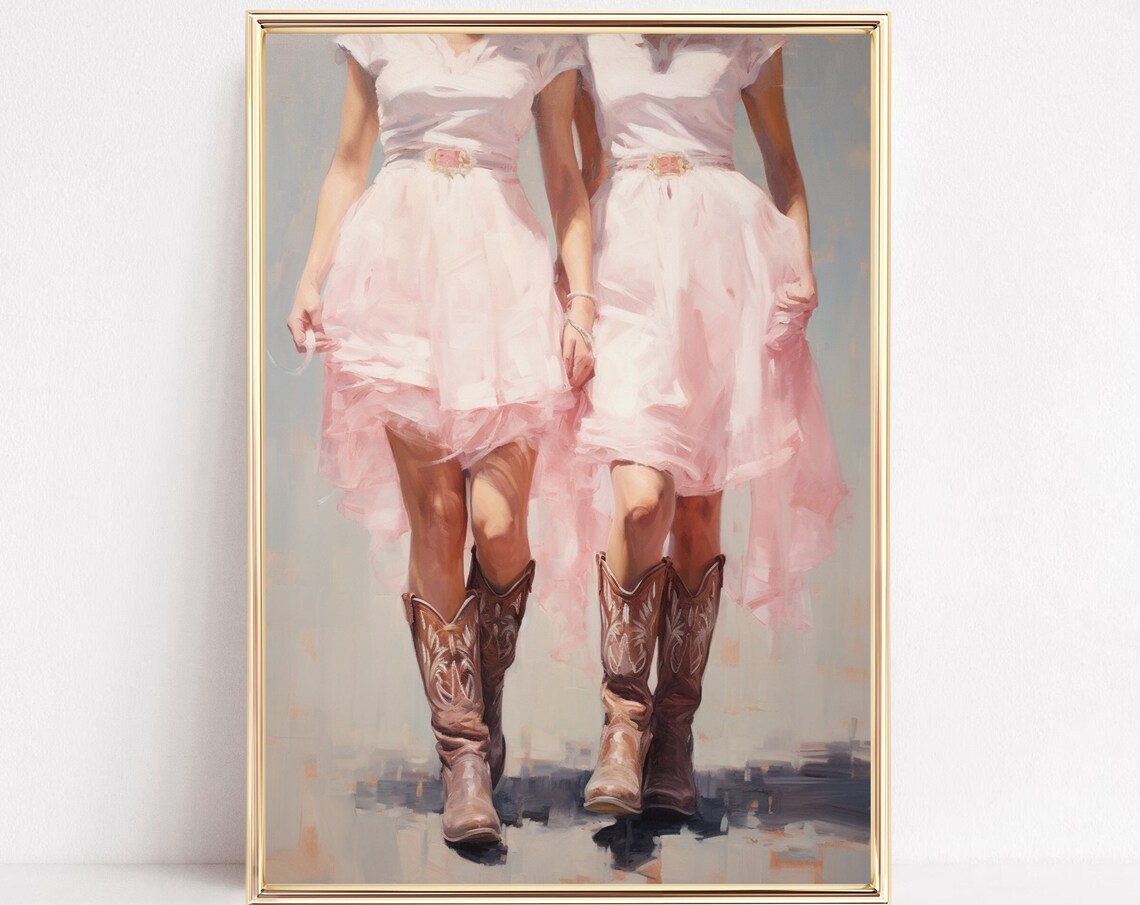 Pink Cowgirl Boots Best Friends Western Painting Coastal Wall Art