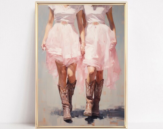 Pink Cowgirl Boots Best Friends Western Painting Coastal Wall Art
