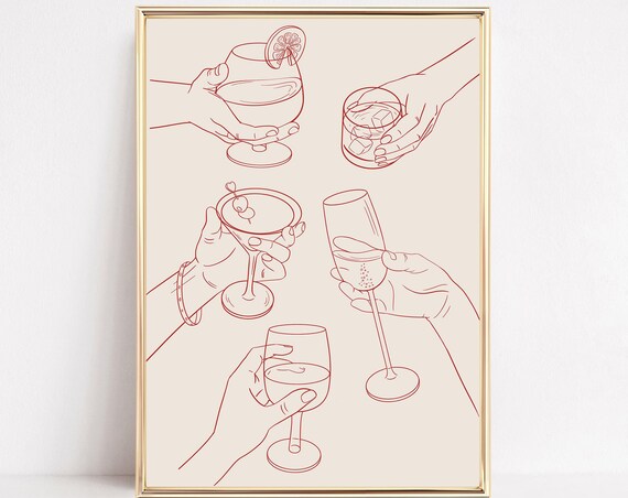 Cheers Print Cocktails Drink Poster Liquor Girly Preppy Pink College Room Boho Bar Cart Club Trendy Wall Art Funny Dorm Decor Framed Canvas