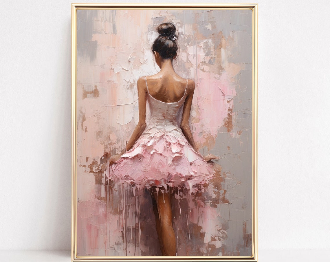 Ballerina Dancer Pink Tutu Blush Pastel Oil Painting Wall Art