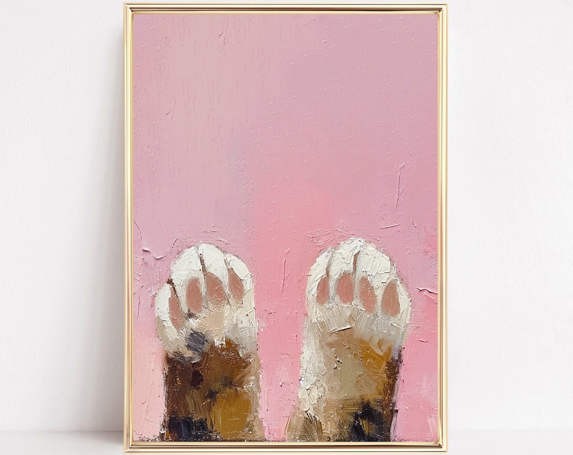 Cat Toe Beans Paws Impasto Oil Painting Pink Girly Room Wall Art