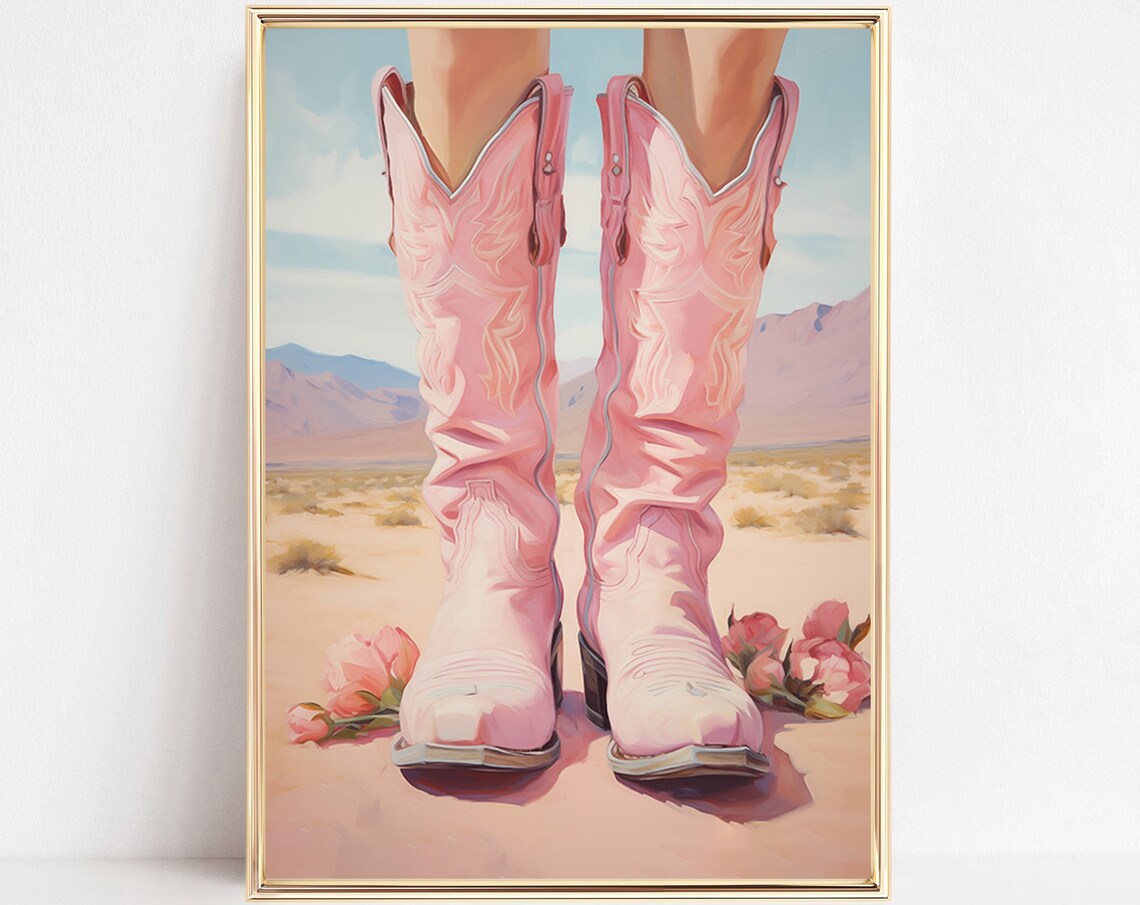 Pink Cowboy Boots Desert Landscape Western Chic Style Poster