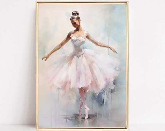 Pastel Blush Ballerina Dancer Print Ballet Watercolor Preppy Painting Poster Boho Wall Art Decor Teen Girly Room Framed Or Canvas