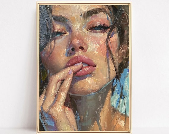 Preppy Woman Portrait Print Pastel Blush Retro Female Painting Watercolor Poster Boho Wall Art Decor Teen Girly Dorm Room Framed Or Canvas
