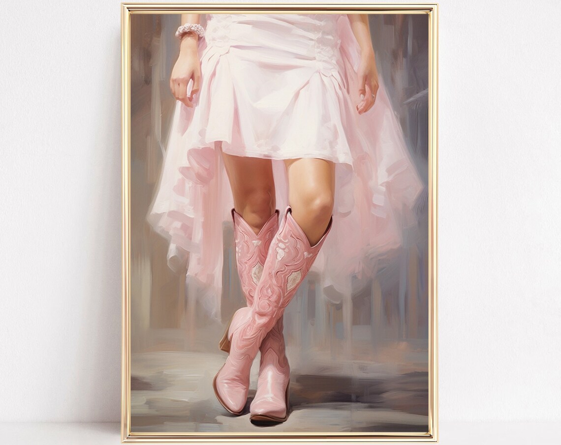 Cowgirl Pink Cowboy Boots Pearl Dress Western Preppy Fashion Print