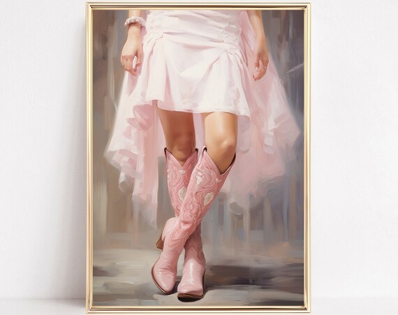 Cowgirl Pink Cowboy Boots Pearl Dress Western Preppy Fashion Print