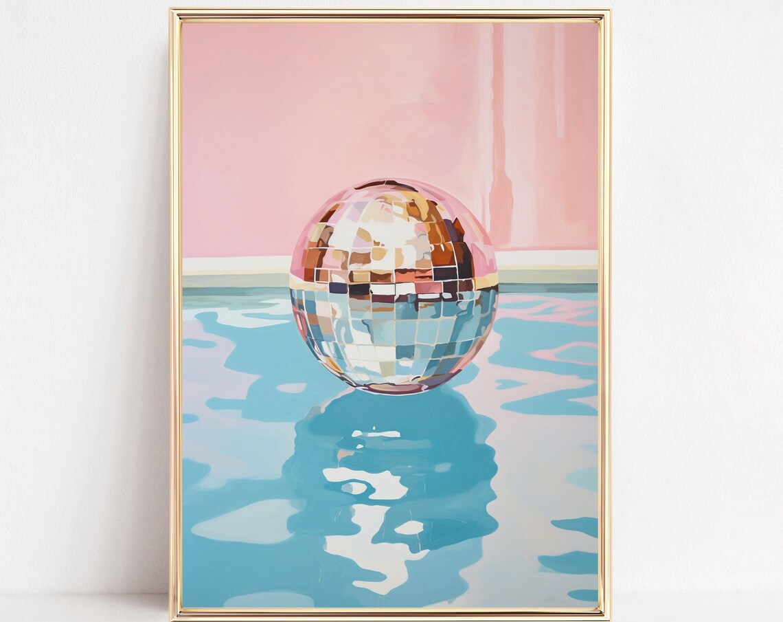 Disco Ball Pool Pink Pastel Preppy Wall Art Print
