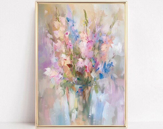 Abstract Flower Print Floral Pink Blush Preppy Poster Modern Maximalist Watercolor Wall Art Girl Dorm Colorful Boho Room Decor Framed Canvas
