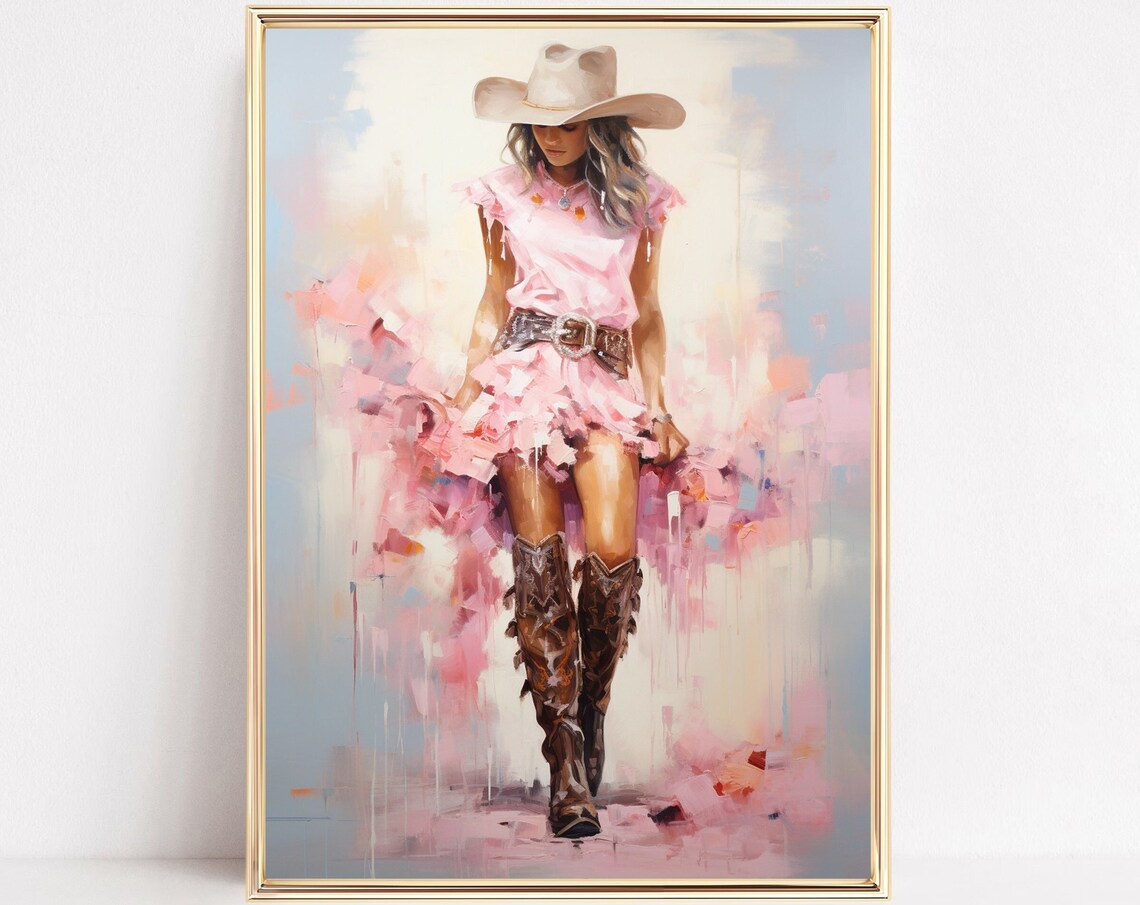 Cowgirl Watercolor Art Print, Preppy Western Decor