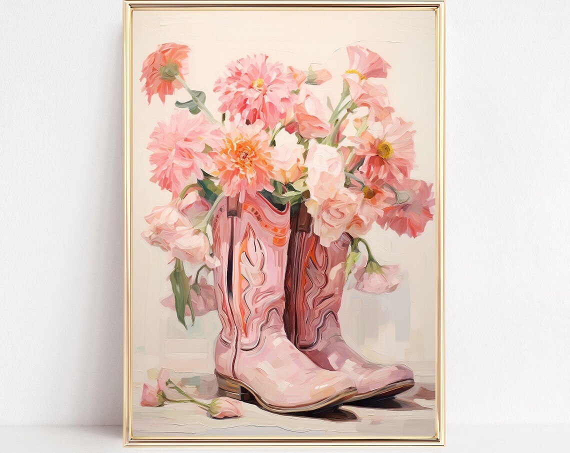 Pink Cowgirl Boots Boho Nursery Art Print