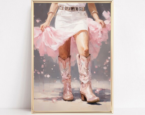 Cowgirl Pink Boots Western Watercolor Fashion Cowboy Style Print