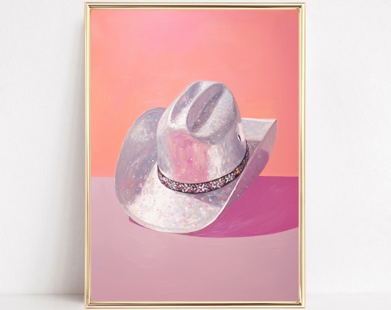 Shiny Cowboy Hat Print Western Country Cowgirl Farmhouse Howdy Preppy Painting Poster Boho Wall Art Decor Girly Room Prints Framed Canvas