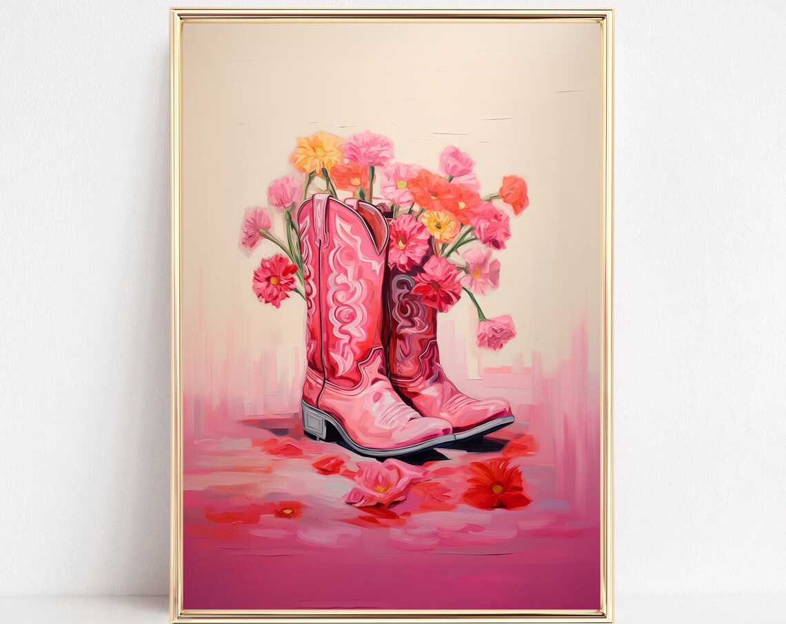 Floral Cowgirl Boots Western Boho Art Print