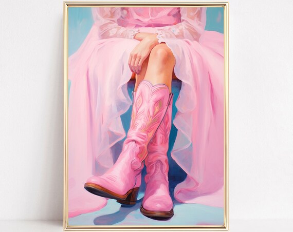 Pink Cowgirl Boots And Dress Western Preppy Fashion Art Poster