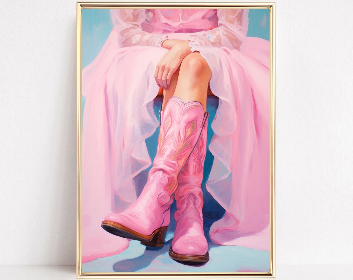 Pink Cowgirl Boots And Dress Western Preppy Fashion Art Poster