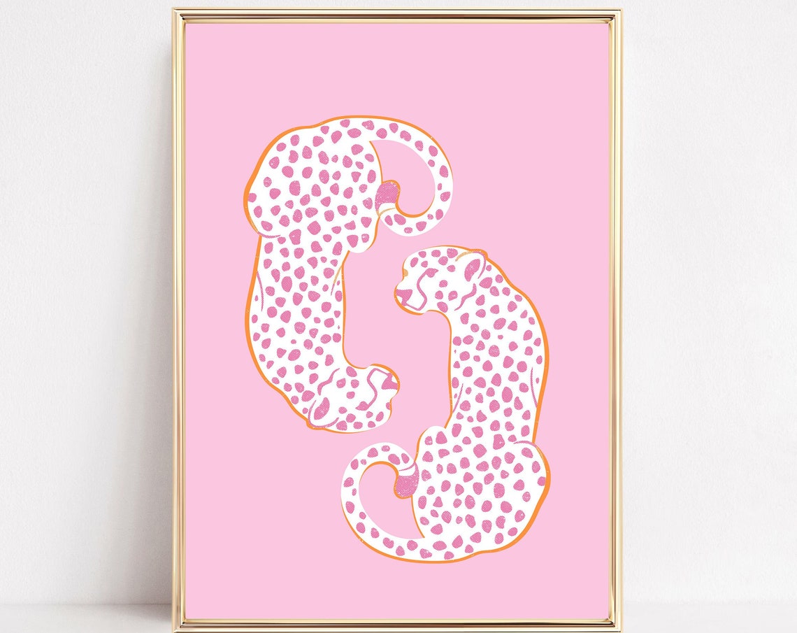 Pink Cheetah Duo Preppy Leopard Spotted Animal Illustration Poster