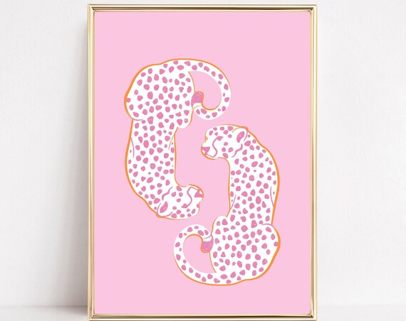 Pink Cheetah Print Leopard Animal Preppy Poster Trendy Maximalist Modern Boho Wall Art Girly College Teen Room Dopamine Decor Framed Canvas