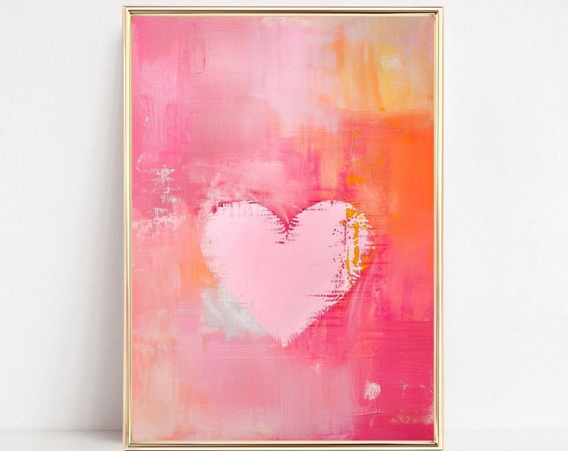 Pink Heart Print Poster, Pastel Preppy Dorm Decor