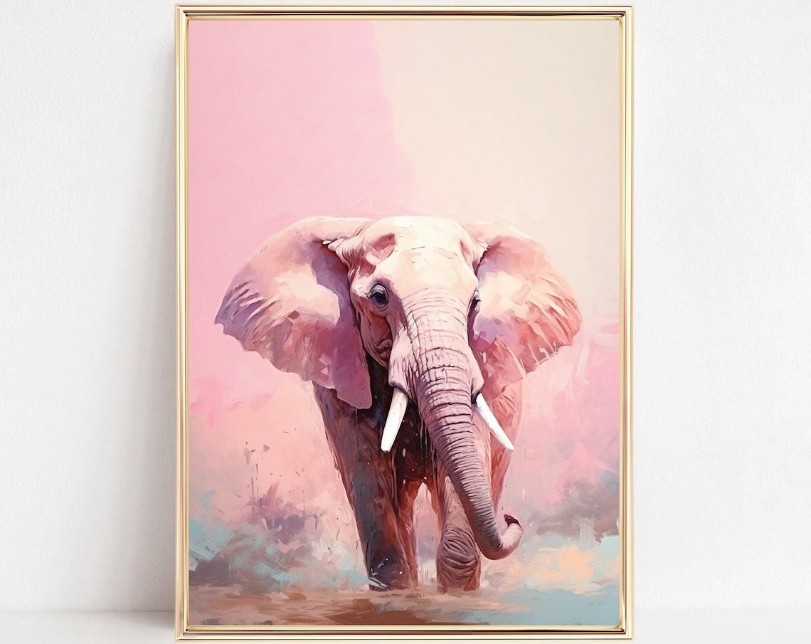 Pink Elephant Animal Preppy Poster, Boho Decor