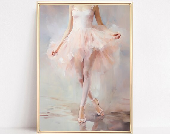 Pastel Blush Ballerina Dancer Print Pink Ballet Shoes Slippers Preppy Painting Poster Boho Wall Art Decor Teen Girly Room Framed Or Canvas