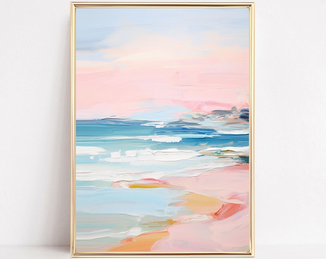 Pastel Blush Pink Coastal Beach Poster, Preppy Boho Decor
