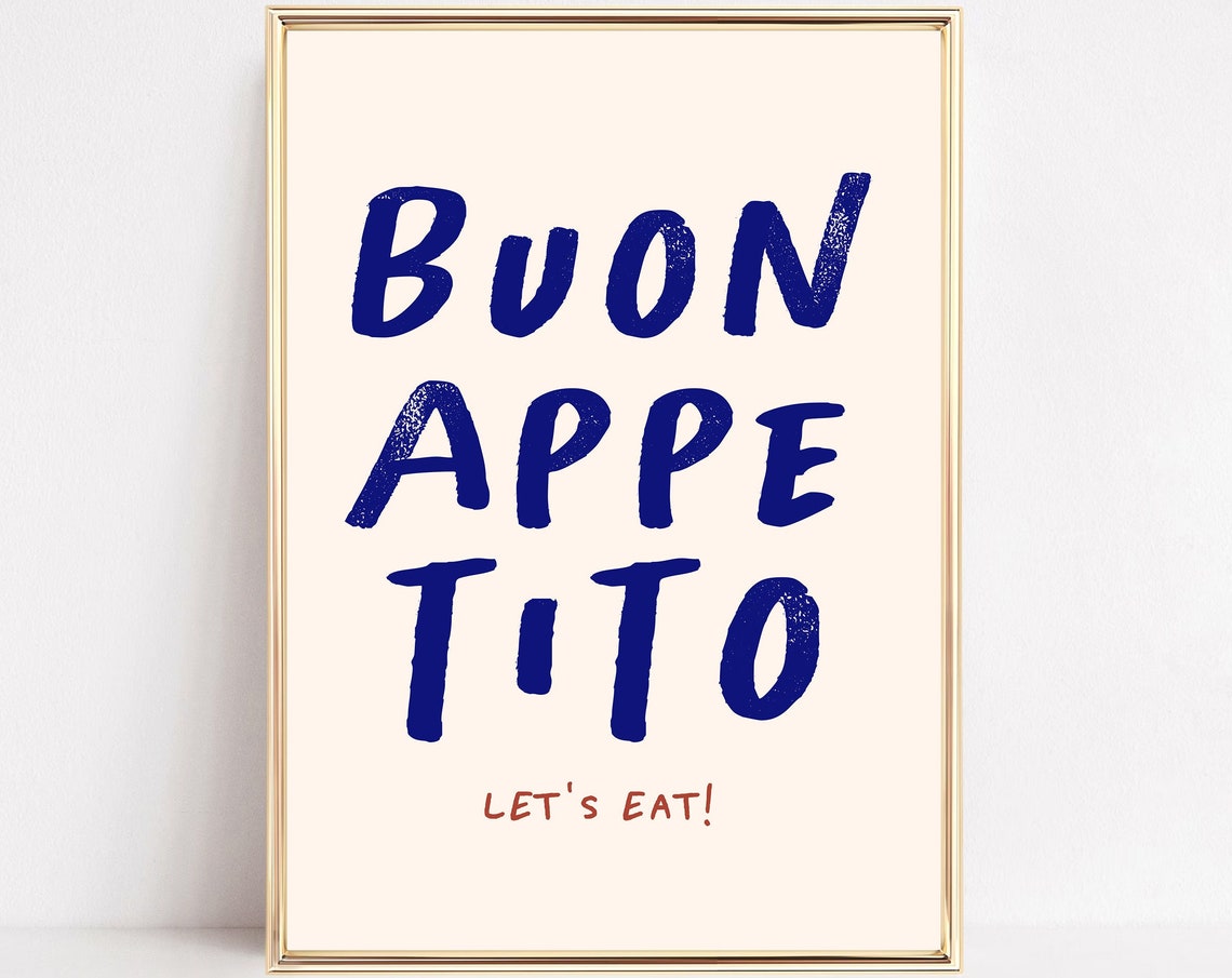 Buon Appetito Lets Eat Navy Blue Kitchen Typography Wall Art