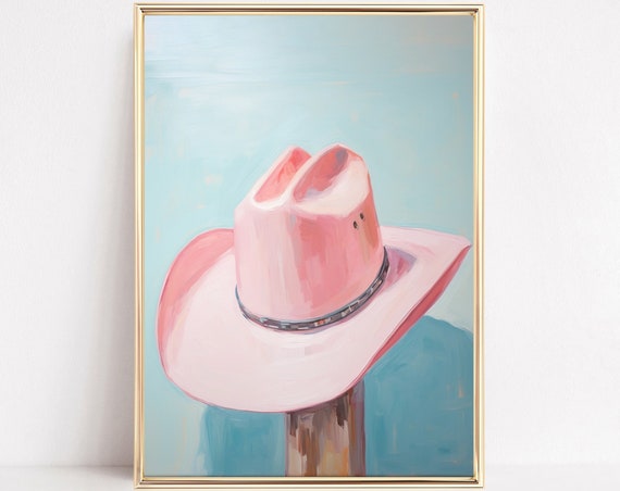 Pastel Cowgirl Hat Print Western Country Farmhouse Howdy Preppy Pink Painting Poster Boho Wall Art Decor Girly Room Prints Framed Canvas