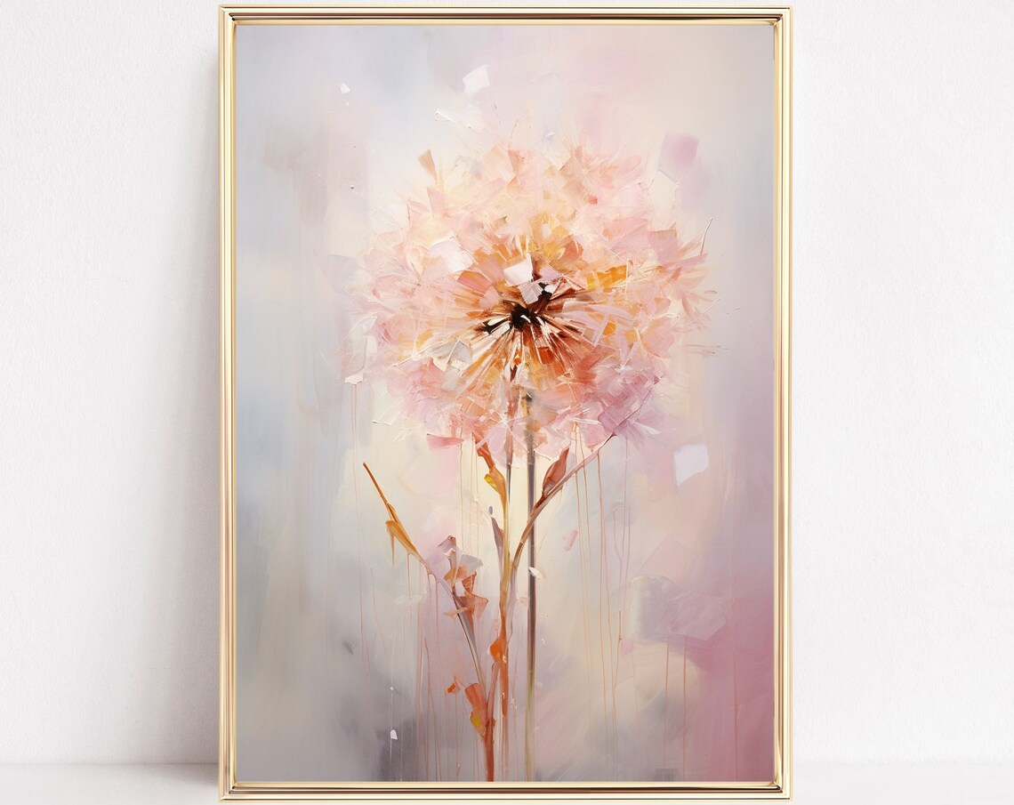 Blush Pink Dandelion Watercolor Soft Floral Art Painting Poster