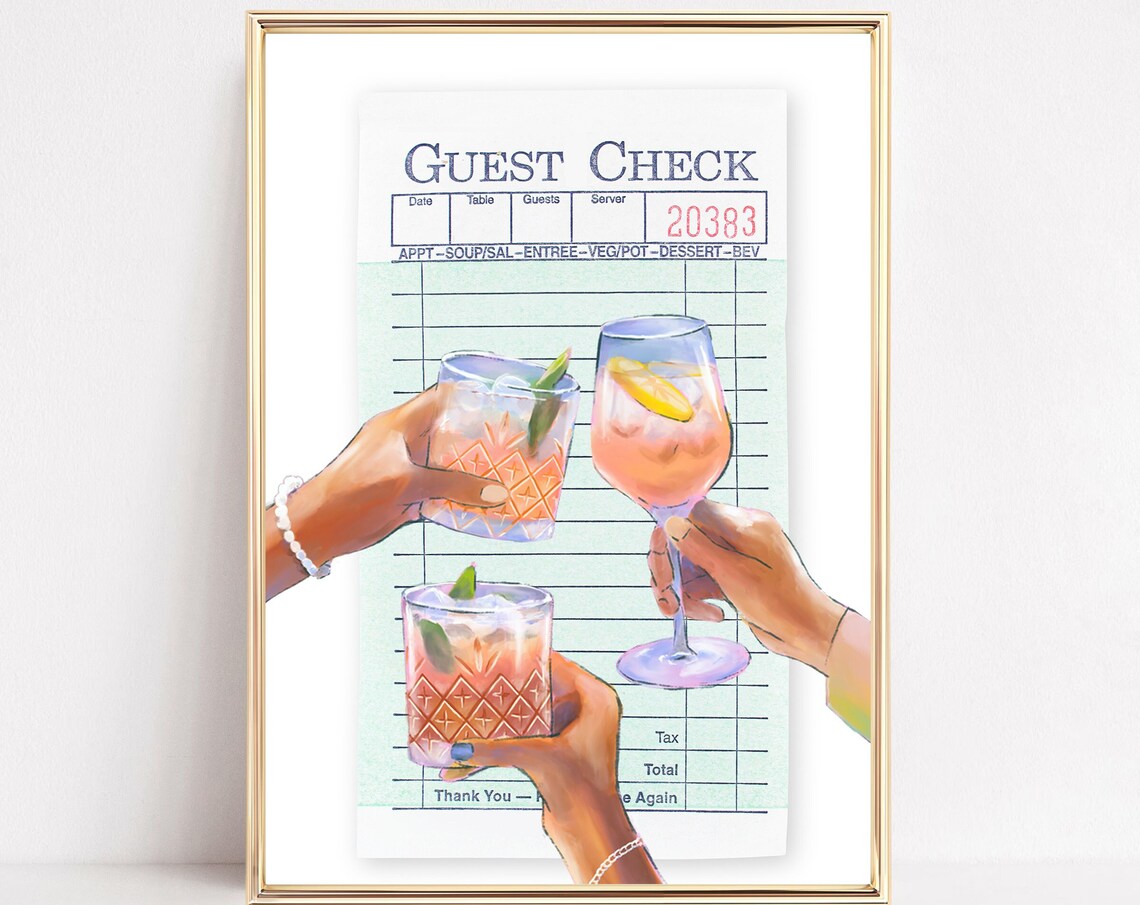Vintage Guest Check Cocktail Toast Illustrated Bar Cart Poster