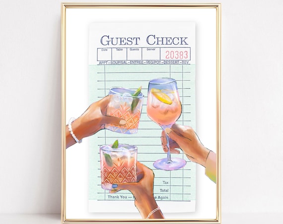Vintage Guest Check Cocktail Toast Illustrated Bar Cart Poster