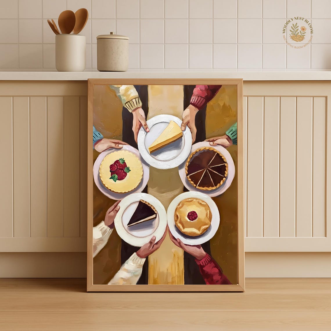 Cozy Kitchen Pie Cake Dessert Sharing Warm Baking Art Poster