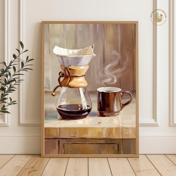 Pour Over Coffee Brewer With Mug Rustic Kitchen Cafe Painting Poster