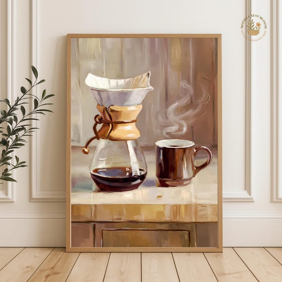 Pour Over Coffee Print Rustic Kitchen Cafe Wall Art