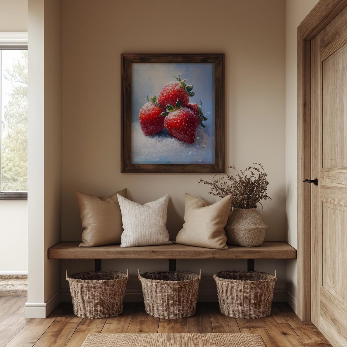 Fresh Strawberries Dusted With Sugar Rustic Oil Painting Art Poster - Image 4