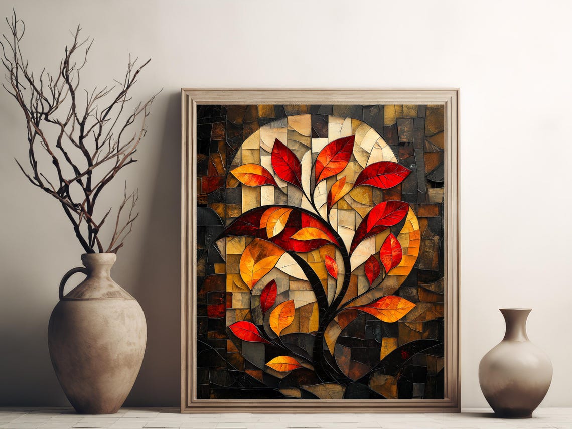 Cubist Autumn Maple Leaves Mosaic Style Fall Foliage Art Poster - Image 3