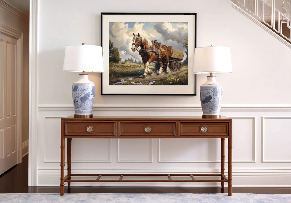 Draft Horse Pulling Wooden Wagon On Muddy Country Road Poster - Image 4