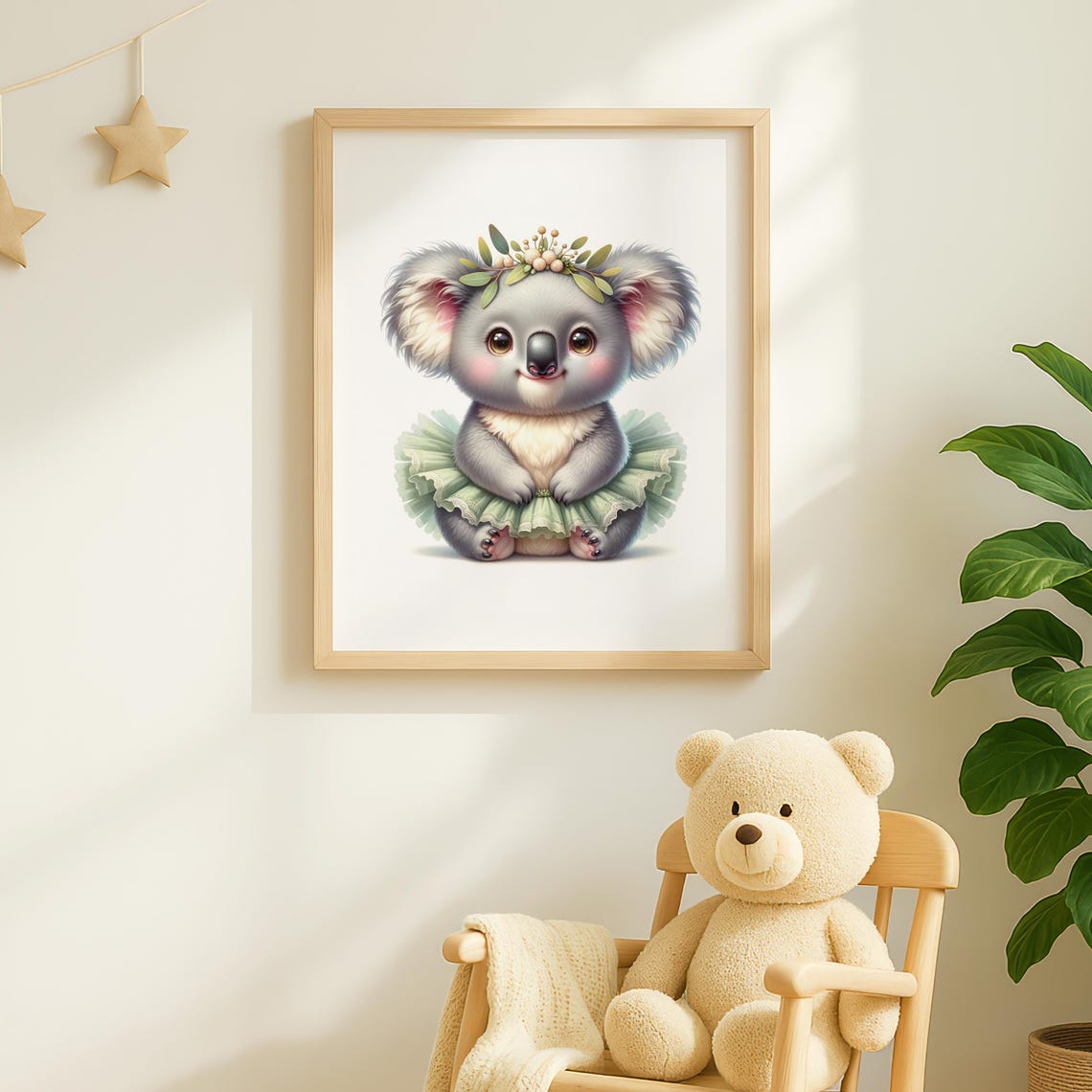 Cute Baby Koala In Green Tutu With Leaf Crown Nursery Art Poster - Image 2