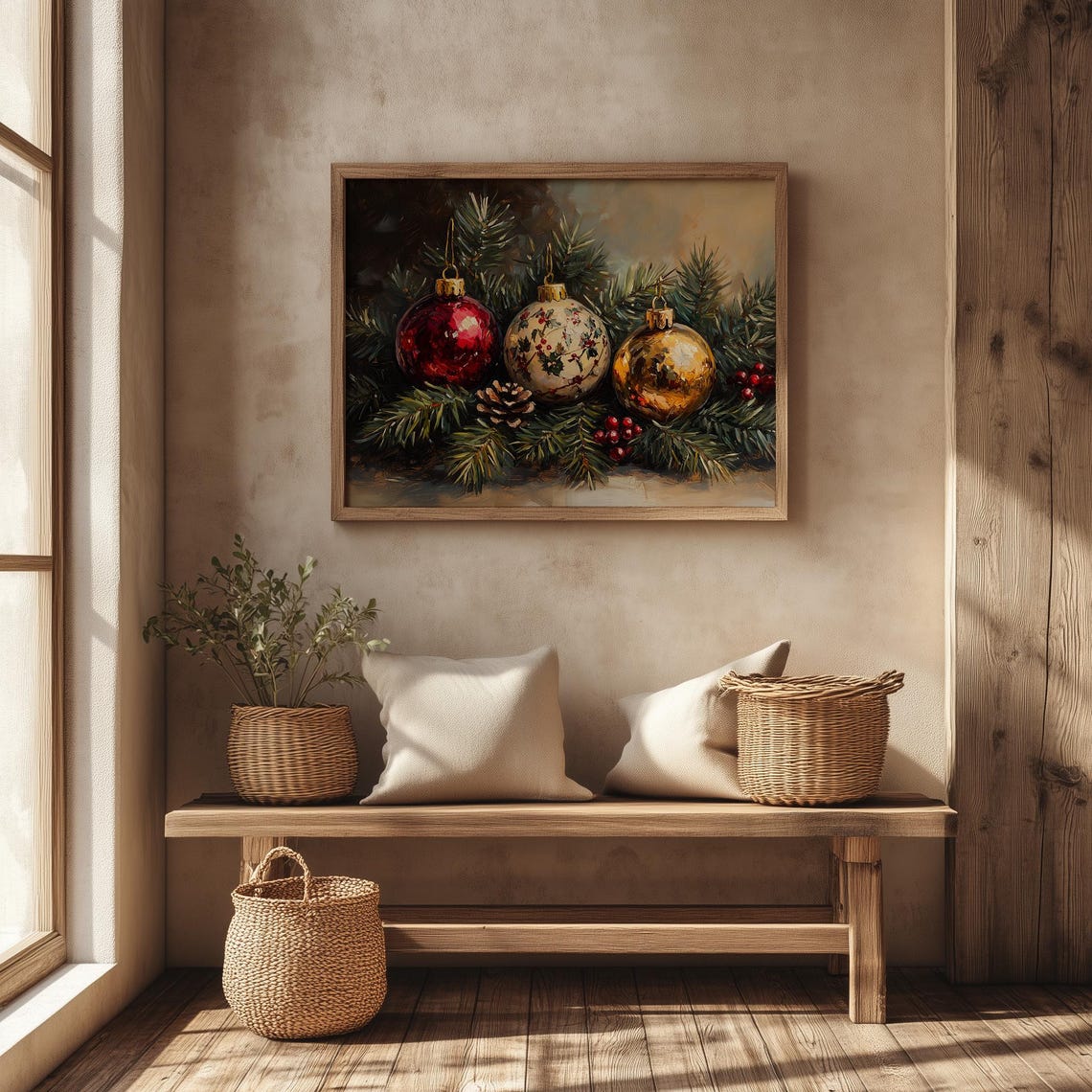 Vintage Christmas Ornaments Still Life on Pine Branches Poster - Image 4