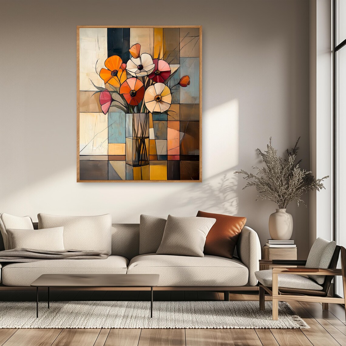 Cubist Poppy Bouquet In Glass Vase Abstract Floral Still Life Poster - Image 2