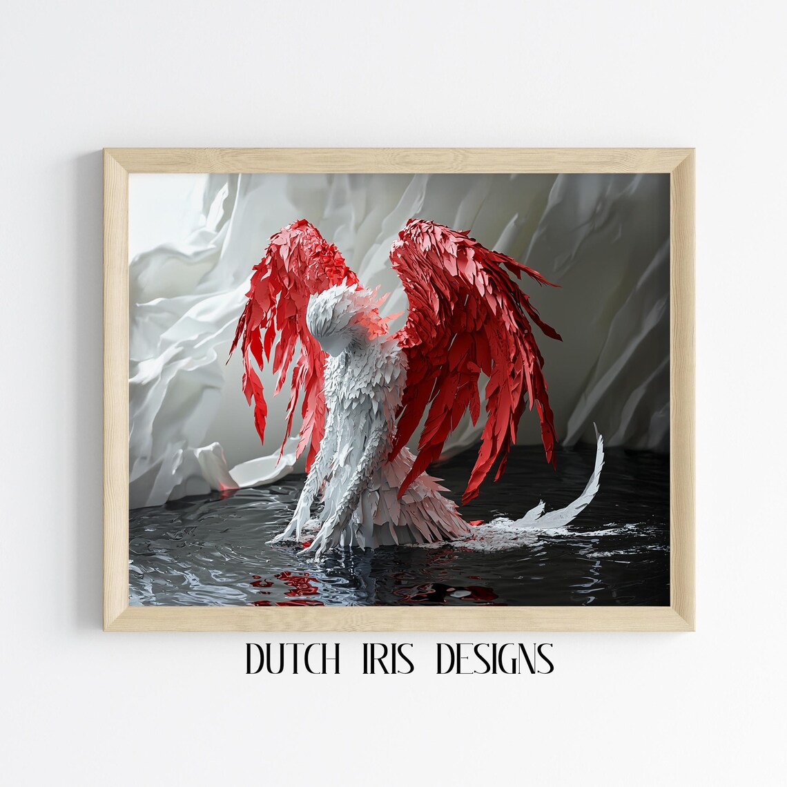 Crimson Winged Angel Rising From Dark Waters Fantasy Art Poster
