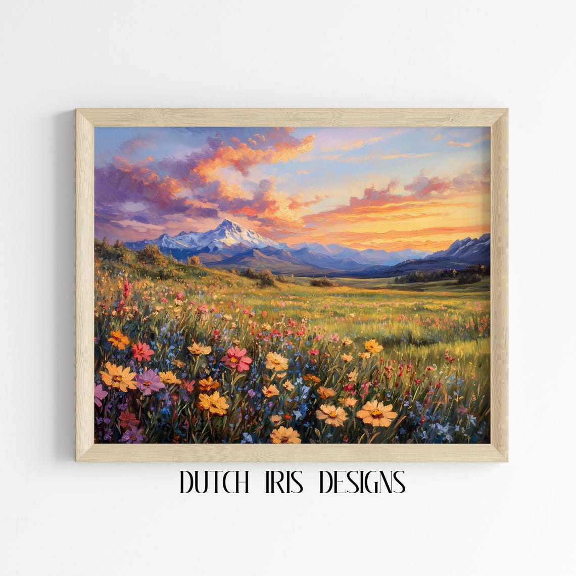 Wildflower Meadow At Sunrise With Snow Capped Mountain Peaks Poster