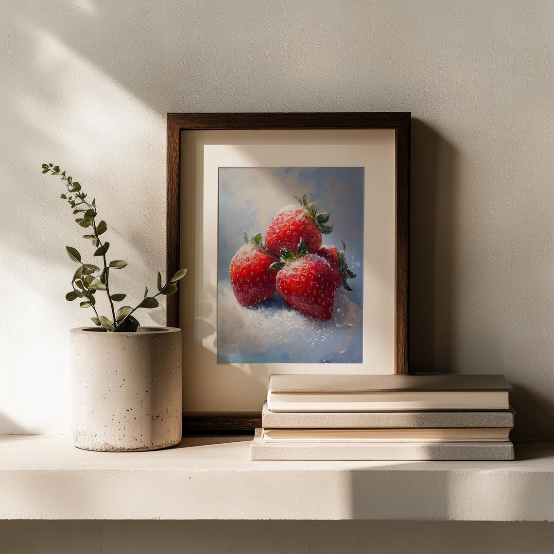Fresh Strawberries Dusted With Sugar Rustic Oil Painting Art Poster - Image 2