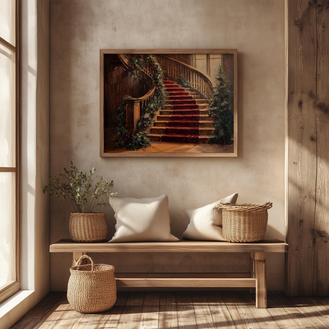 Victorian Staircase With Red Carpet And Christmas Garland Elegant Art Poster - Image 4