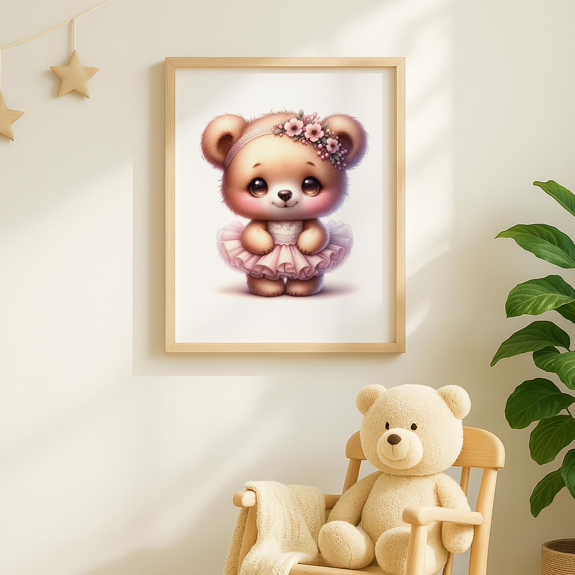 Adorable Baby Bear In Pink Tutu With Floral Headband Nursery Art Poster - Image 2