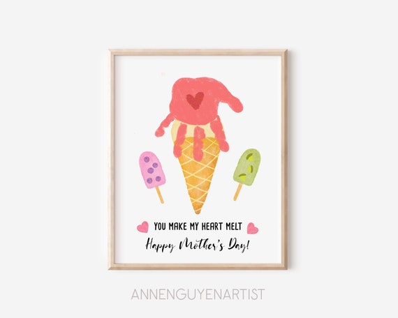 Mothers Day Craft Handprint Art Ice Cream Heart Melt Grandma Flower Diy Craft Kids Children Toddler Baby Activity