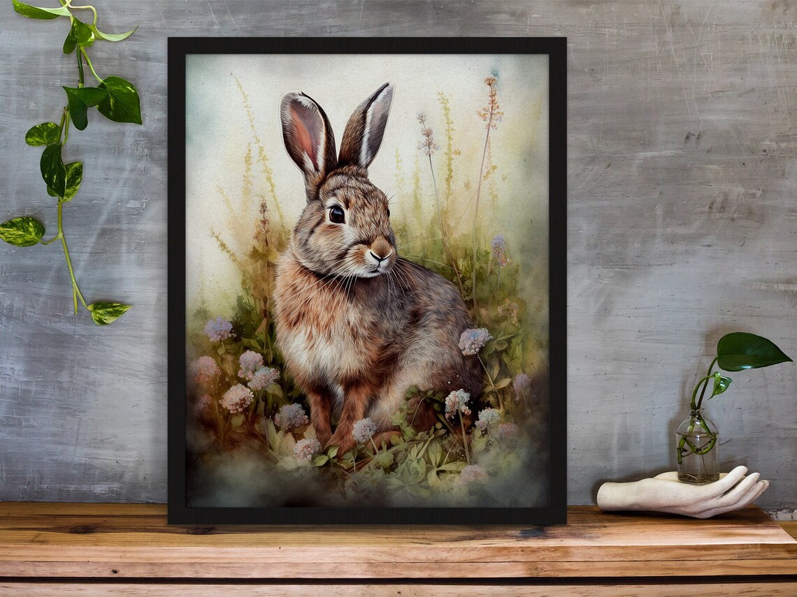 Brown Hare Among Wildflowers Watercolor Woodland Animal Poster - Image 5